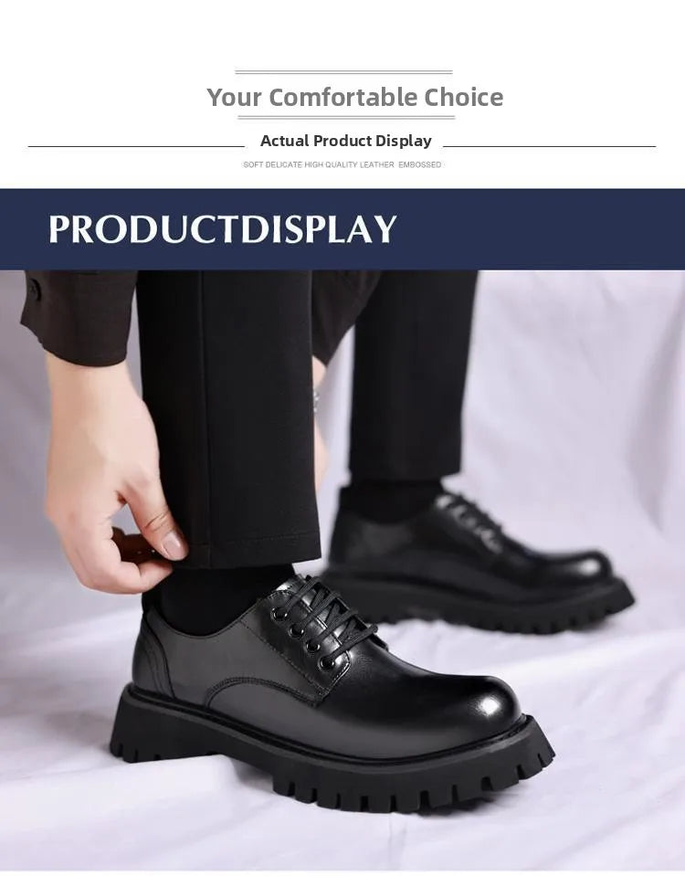 Genuine Soft Leather Men's Shoes 5cm Heightening Thick Bottom Anti-slip Waterproof Casual Black Formal Shoes Autumn Season - Sun Studio