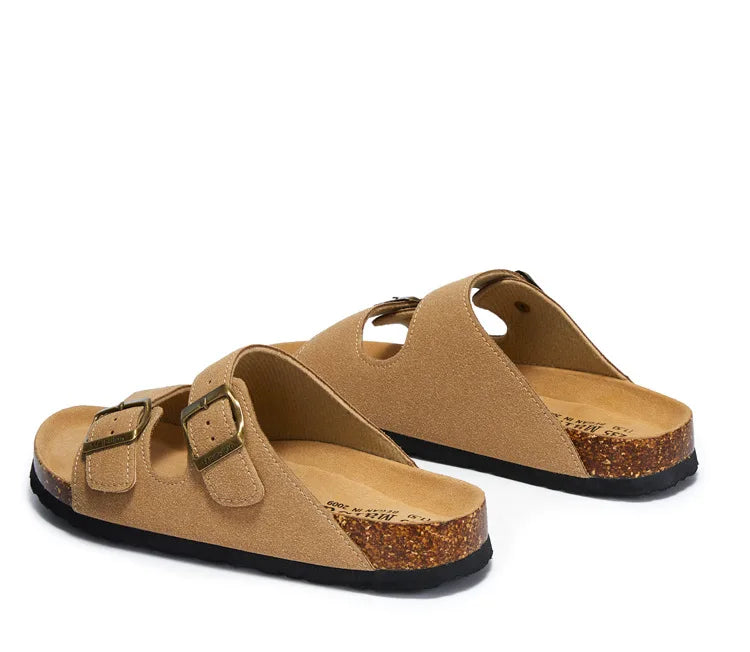 Summer Faux Suede Leather Cork Slippers Flip-flops Women Men Unisex Retro Wear Muller Slippers Fashion Casual Beach Sandals - Sun Studio