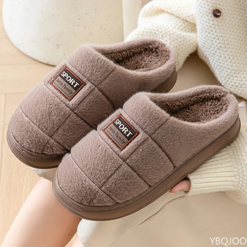 Winter New Couple Slippers Men Fashion Thick Sole Indoor shoes Warm Non-Slip Home Flat Shoes Platform Male Cotton Slipper Homme - Sun Studio
