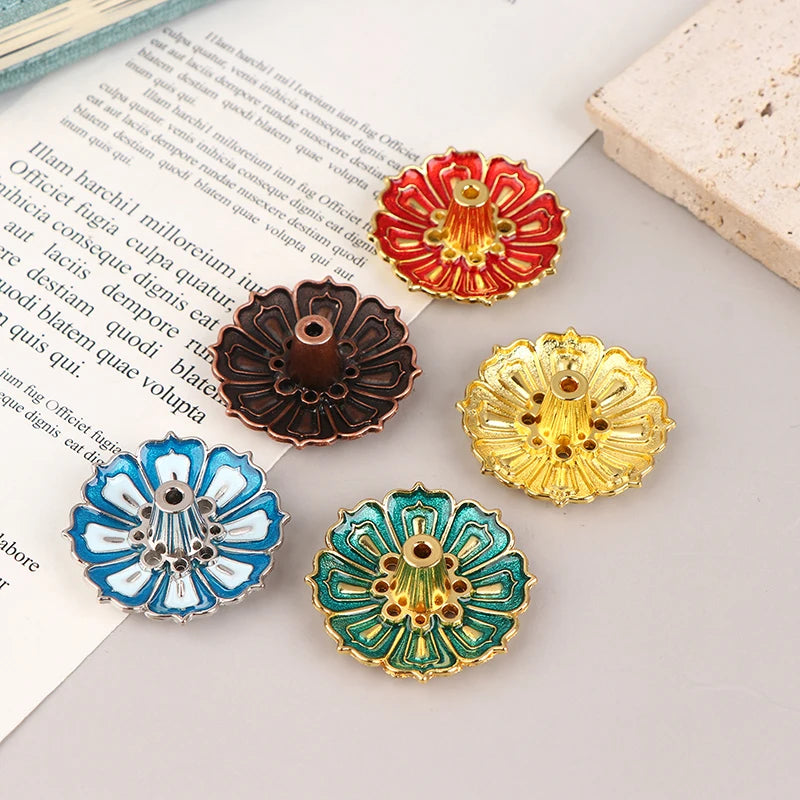 1Pc Lotus Alloy Incense Burner Stick Holder Home Buddhism Line Incense Plate Sandalwood Coil Base Delicate Temples Home Decor - Sun Studio