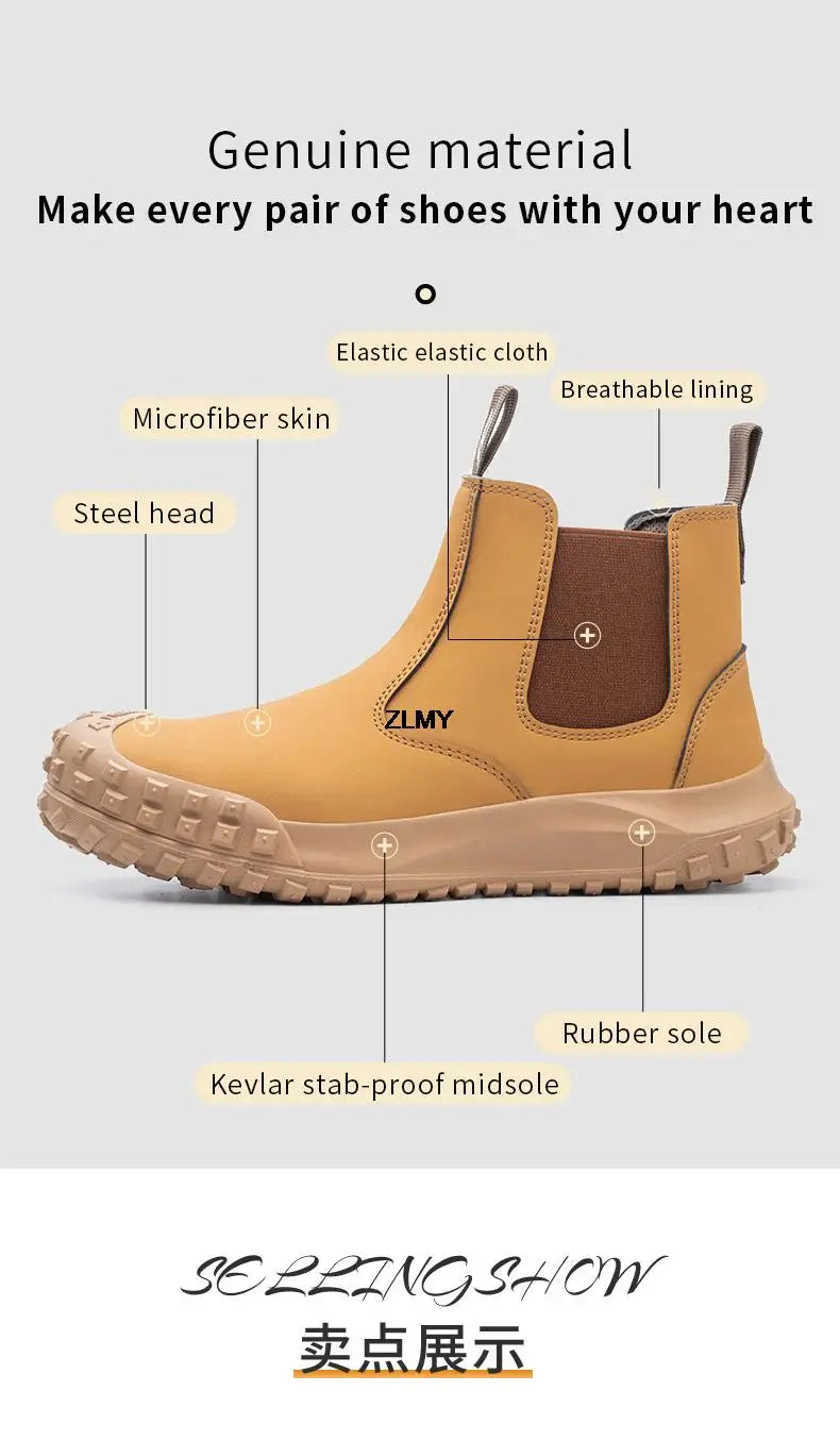 Waterproof Men Welder Shoes Steel Toe Work Shoes Man Anti-spark Anti-smash Safety Shoes Male Slip On Chelsea Work Safety Boots - Sun Studio