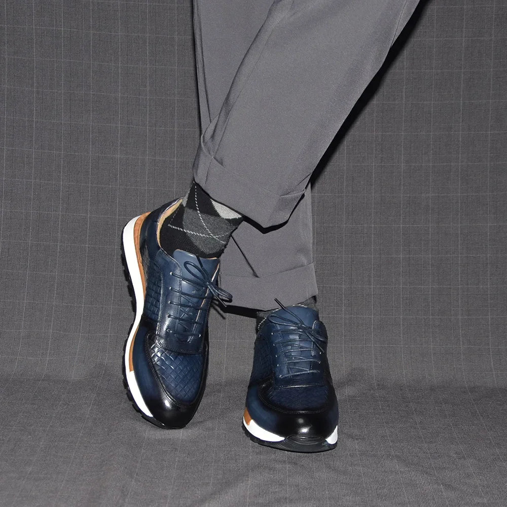 4 Colors Genuine Leather Man Luxury Sneakers Plaid Weave Pattern Lace-up Men Casual White Oxford Shoes Deals Spring Autumn 2024