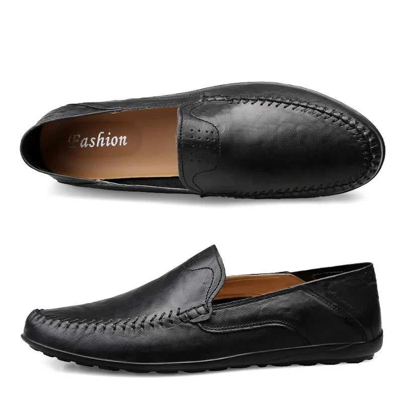 Genuine Leather Men Casual Shoes Luxury Brand Designer Men Loafers Moccasins Breathable Slip on Male Boat Shoes Plus Size 37-47