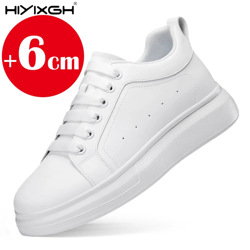 New men's leather elevator shoes 6 cm 8 cm invisible height increase white black sneakers leather height increase casual shoes - Sun Studio