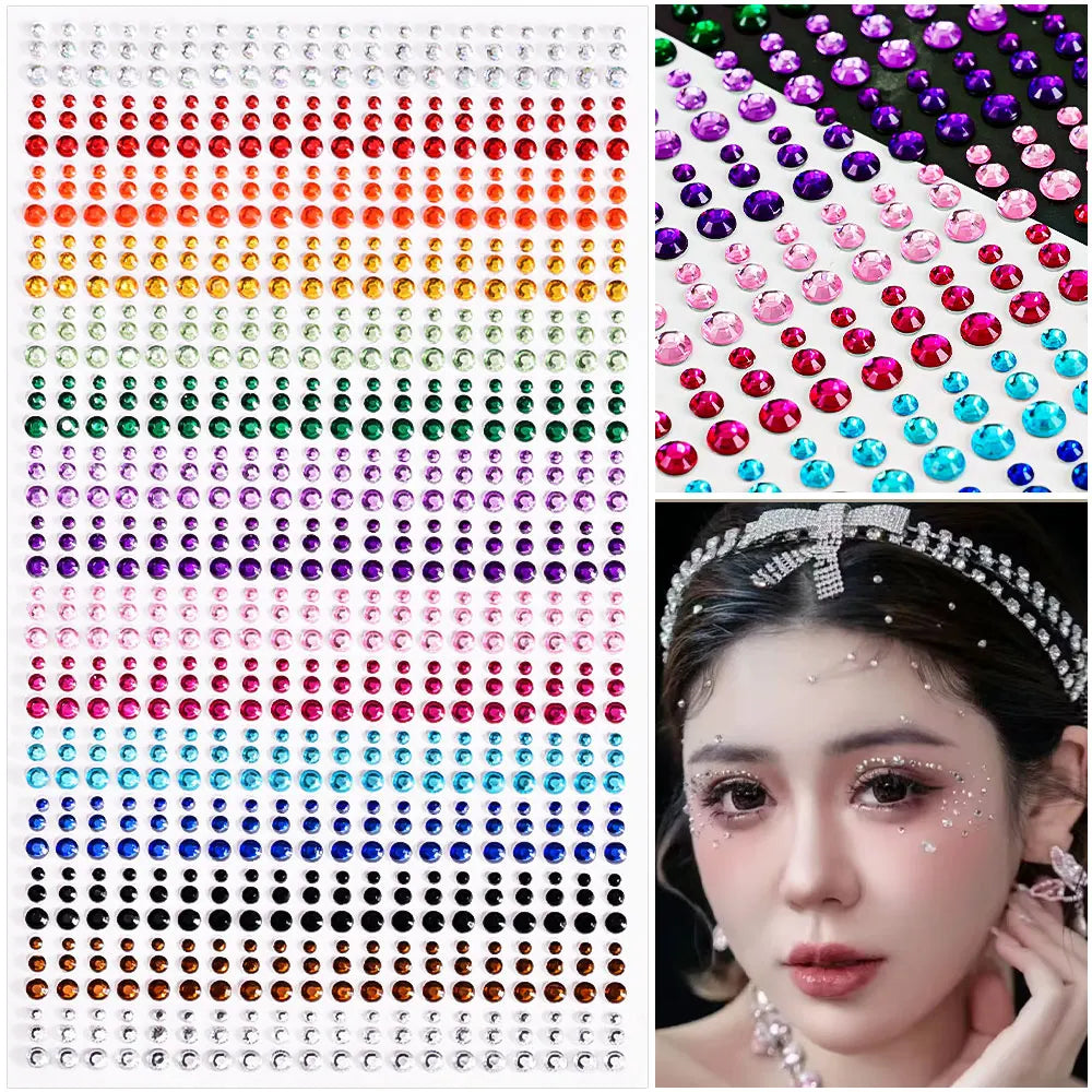 162/216/900pcs Eye&Face&Body Diamond Tattoos Stickers 3/4/5/6mm Colored Glitter Rhinestone Tattoo for Party Makeup Gem Accessory - Sun Studio