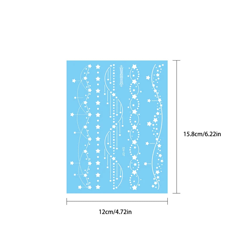 Blue Luminous-Love Heart Leg Tattoo Sticker, Celestial Star Neck Flase Tattoo, Winter Snowflake Polar Star Butterfly Bow Flower - Sun Studio