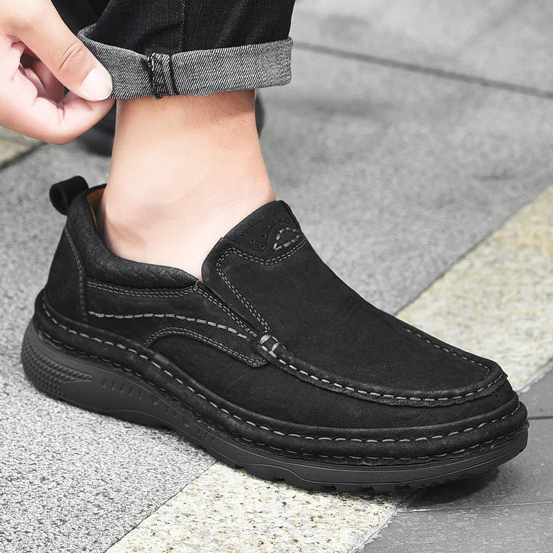 Genuine Leather Mens Loafers Anti-slip Rubber Man Casual Shoes Vintage Style Walk Shoes Slip-On Hiking Footwear Luxury Moccasins