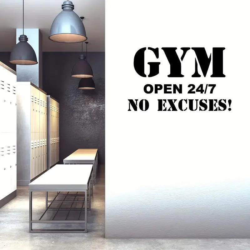 1pc Gym Wall Sticker, Gym Open 24/7 No Excuses, Vinyl Removable Stickers, Gym Wall Decor Decals, 22.04"x14.17" - Sun Studio