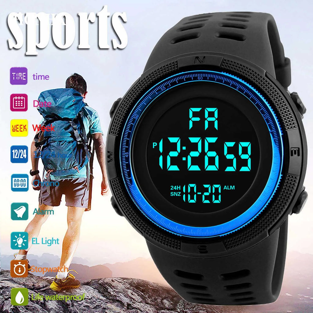 YIKAZE Men's Digital Electronic Watch Sports Glow 50mm Large Dial Student Outdoor Adventure Trend Multifunctional Watches Clock - Sun Studio