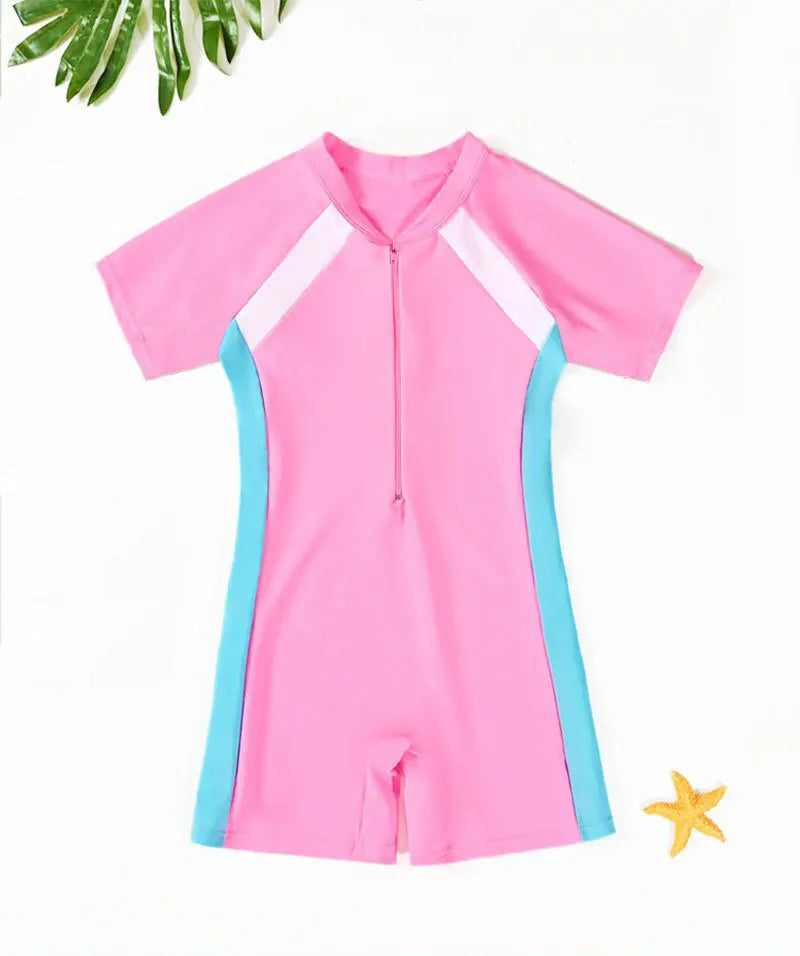 Children's Swimsuit Boys And Girls One-Piece Swimsuit Short-Sleeved Beach Sunscreen Professional Training Swimsuit - Sun Studio