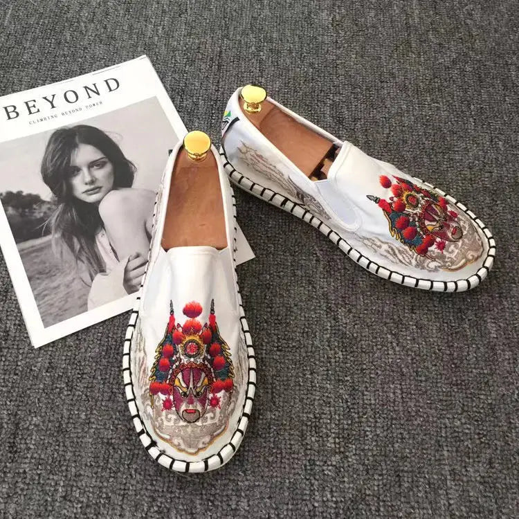 Old Beijing Cloth Shoes Embroidery Flower Social Guy Male Moccasin-Gommino Student Casual Shoes Fashion National Chinese Style - Sun Studio