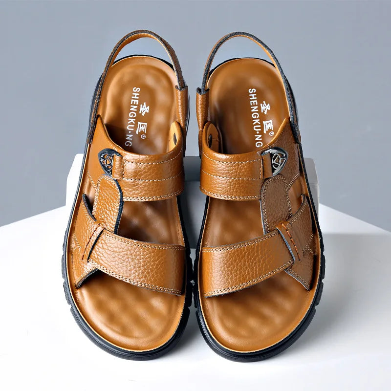 Big Size 49 50 Men's Sandals Summer Leather Shoes Man Slippers Non-slip Bottom Casual Business Beach Shoes for Men 2025 Summer - Sun Studio