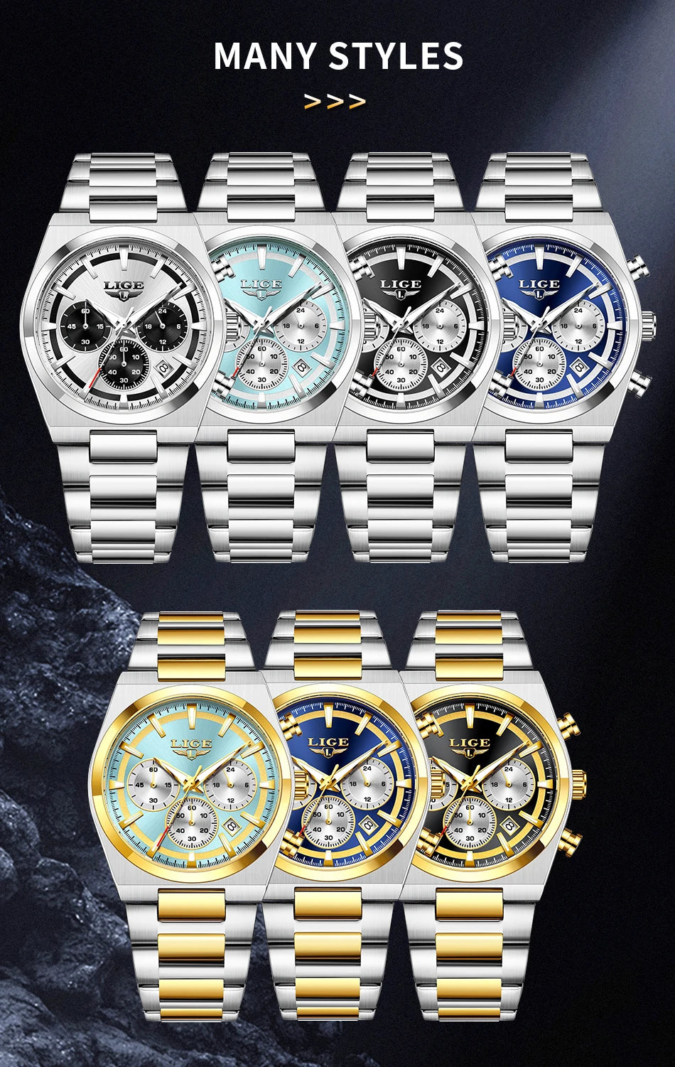 LIGE Top Luxury Man Quartz Watch Waterproof Luminous Date Chronograph Watches For Men Stainless Steel Fashion Men's Watch Reloj - Sun Studio
