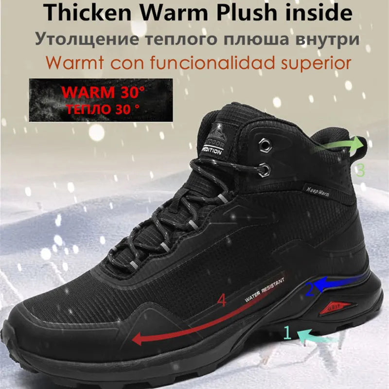 Men Winter Boots Snow Hiking Sneakers Water Resistant Mid Ankle Work Casual Hiker Trekking Outdoor Anti Slip Waterproof Shoes - Sun Studio