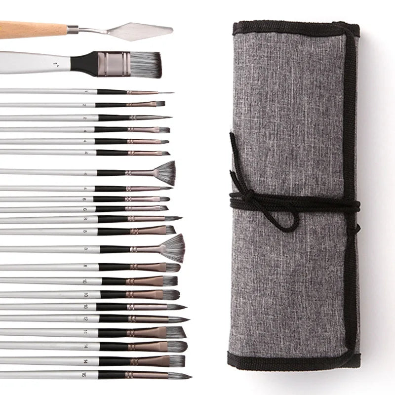 24 nylon brush set silver gray rod pen curtain oil brush Gouache watercolor brush - Sun Studio