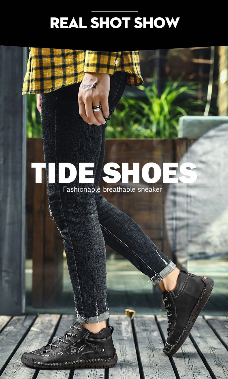 Handmade Leather Casual Men Shoes Ankle Boots Men Loafers Comfort Walking Shoes Men Flats Hot Sale Moccasins Shoes Plus Size - Sun Studio