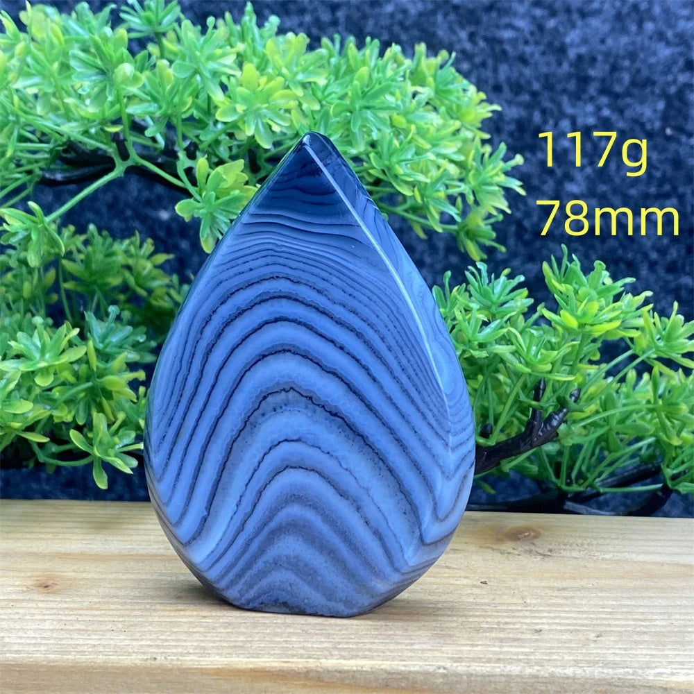 Natural Gemstone Black Onyx Stripes Free Form Torch Reiki Healing Shape Meditation Home Decor Feng Shui Warning Evil - Sun Studio