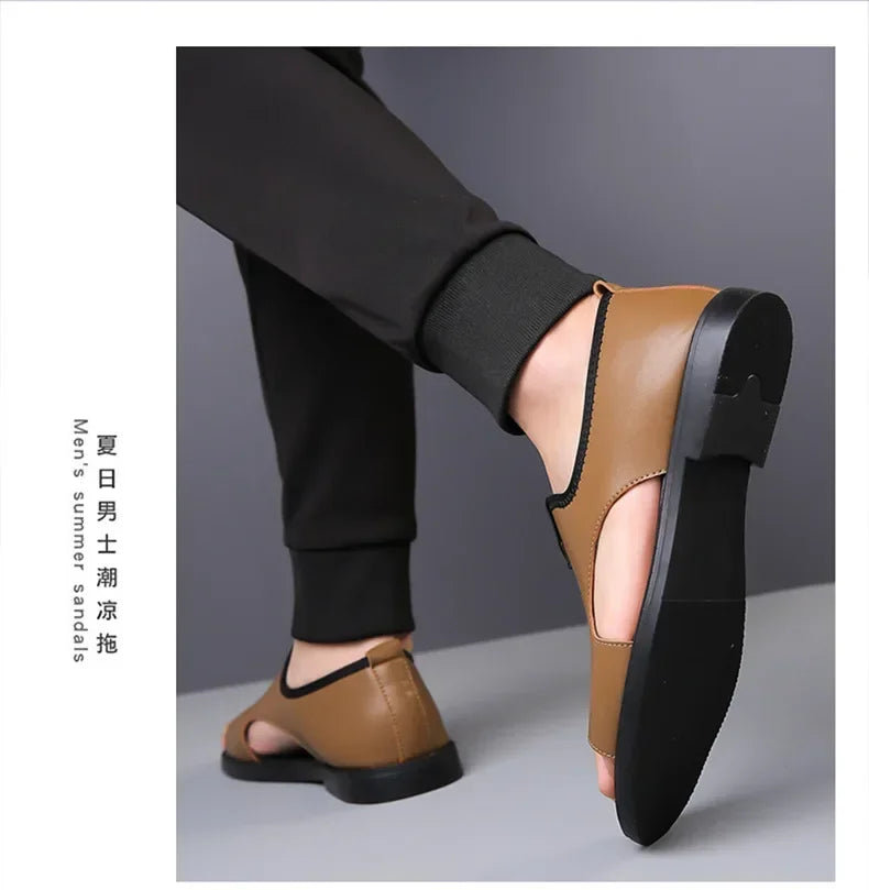 Sandals for Men Brand Casual Shoes Outdoor Fashion Men's Slippers Comfortable Beach Shoes High Quality Leather Man Flat 2025 - Sun Studio