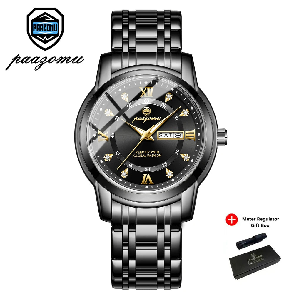 PAAZOMU Classic Casual Quartz Watch Men Women Waterproof Luminous Dial Business Dress Wristwatch Comfortable Watches Male+Box - Sun Studio