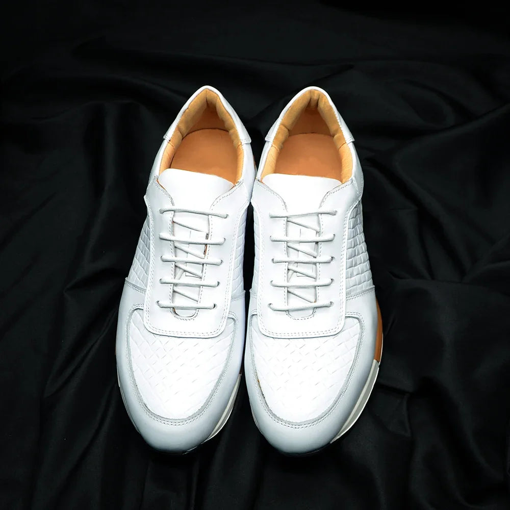 4 Colors Genuine Leather Man Luxury Sneakers Plaid Weave Pattern Lace-up Men Casual White Oxford Shoes Deals Spring Autumn 2024 - Sun Studio