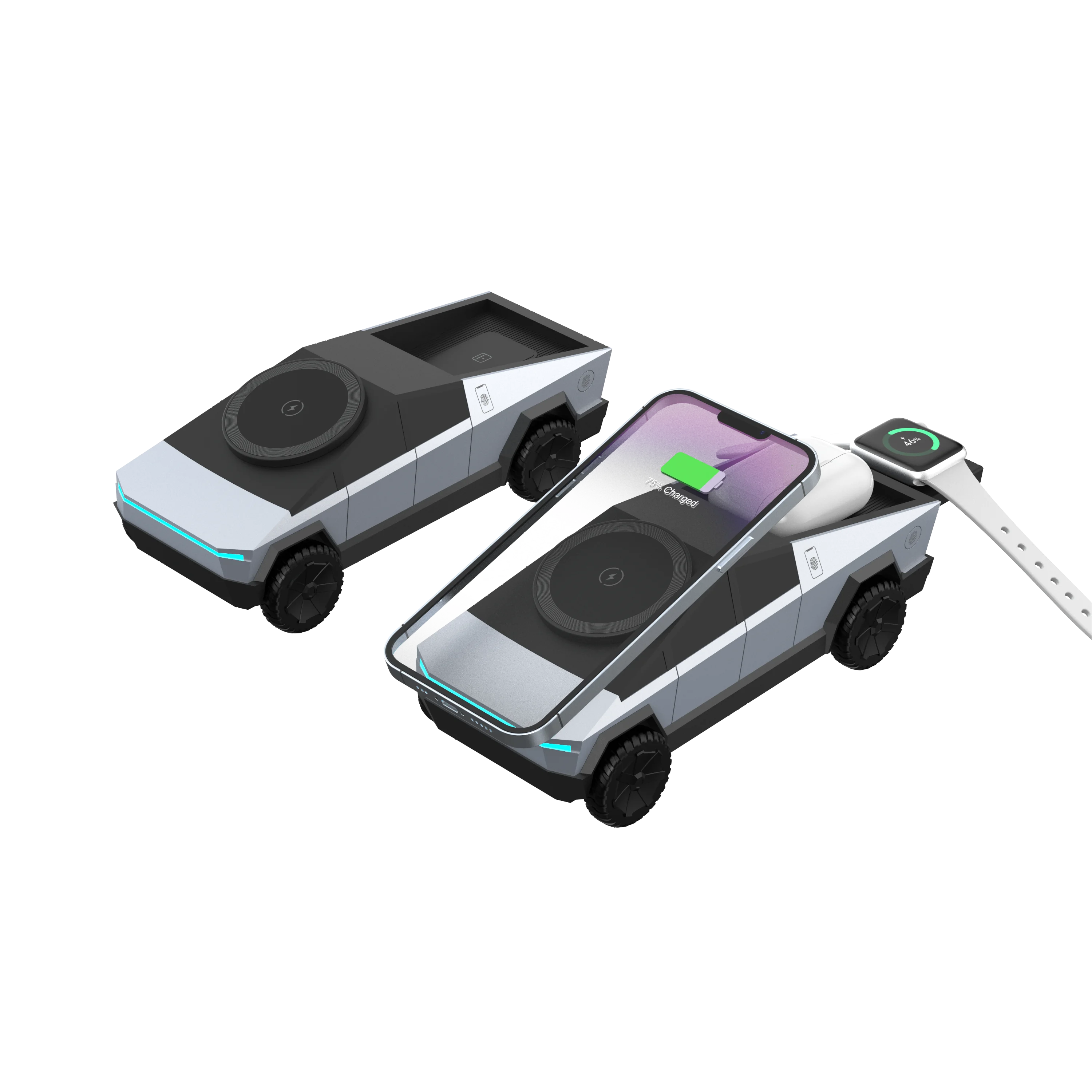 New Cybertruck Multifunctional 3-in-1 Wireless Charger Desktop Qi2 Charger for IPhone (15W),Iwatch (5W), Airpods (2.5W) Charging - Sun Studio