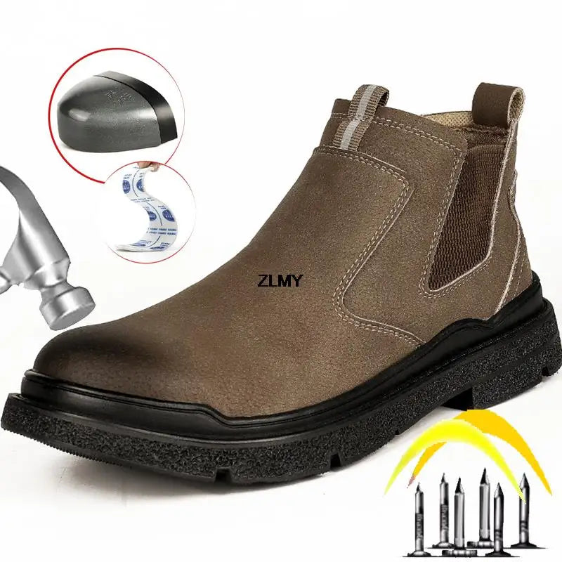 Waterproof Men Welder Shoes Steel Toe Work Shoes Man Anti-spark Anti-smash Safety Shoes Male Slip On Chelsea Work Safety Boots - Sun Studio