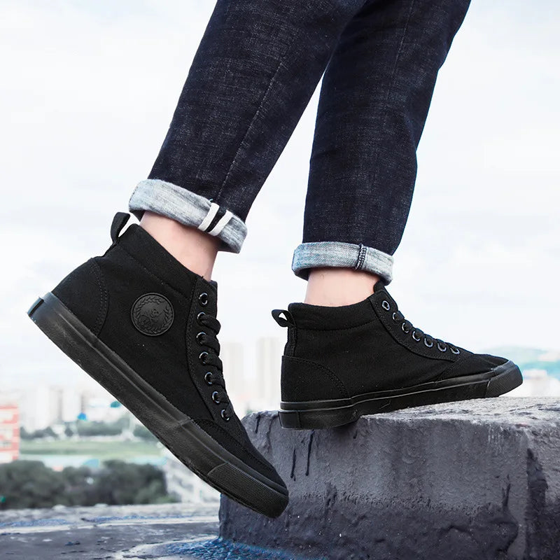 High Top Canvas Shoes Men Shoes Fashion Classics Casual Shoes Solid Color Lace Up Running Shoe High Quality Flat Male Sneakers - Sun Studio