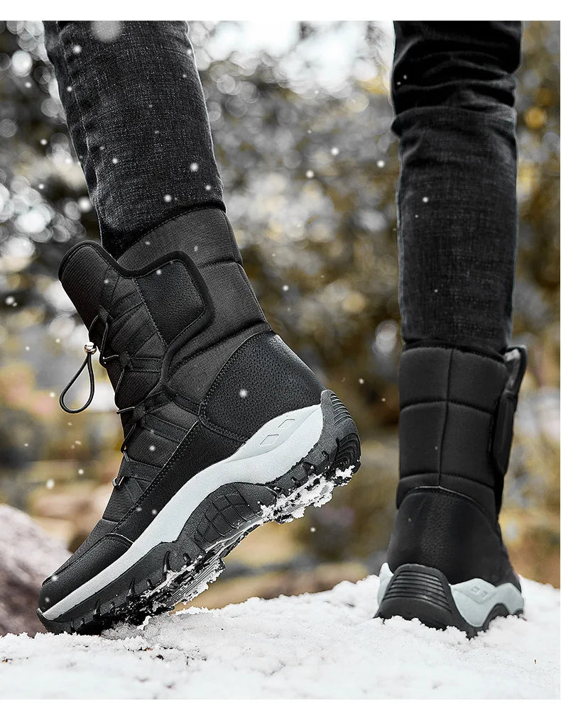 New Warm Plush Snow Boots Men Lace Up Casual High Top Men's Boots Waterproof Winter Boots Anti-Slip Ankle Boots Men's Work Boots
