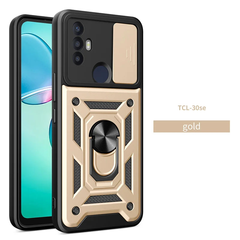 For TCL 30 SE Case Shockproof Armor Slide Lens Protect Coque For TCL 30SE tcl30se 4G Car Magnetic Holder Ring Stand Back Cover - Sun Studio