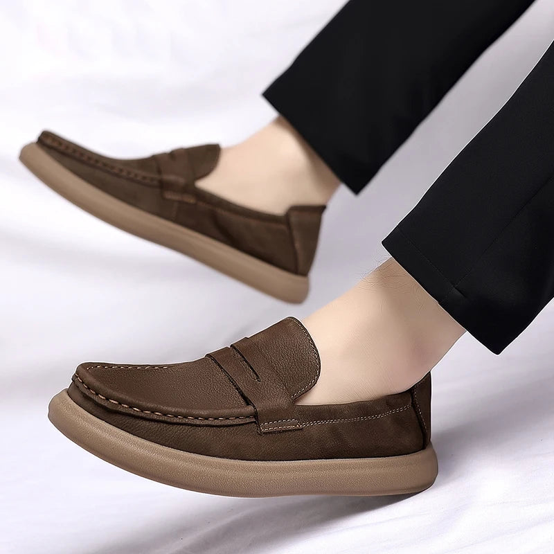 Fashion Genuine Leather Mens Shoes Business Casual Luxury Brand Soft Comfort Loafers Shoes High Quality Slip on Male Boat Shoes - Sun Studio