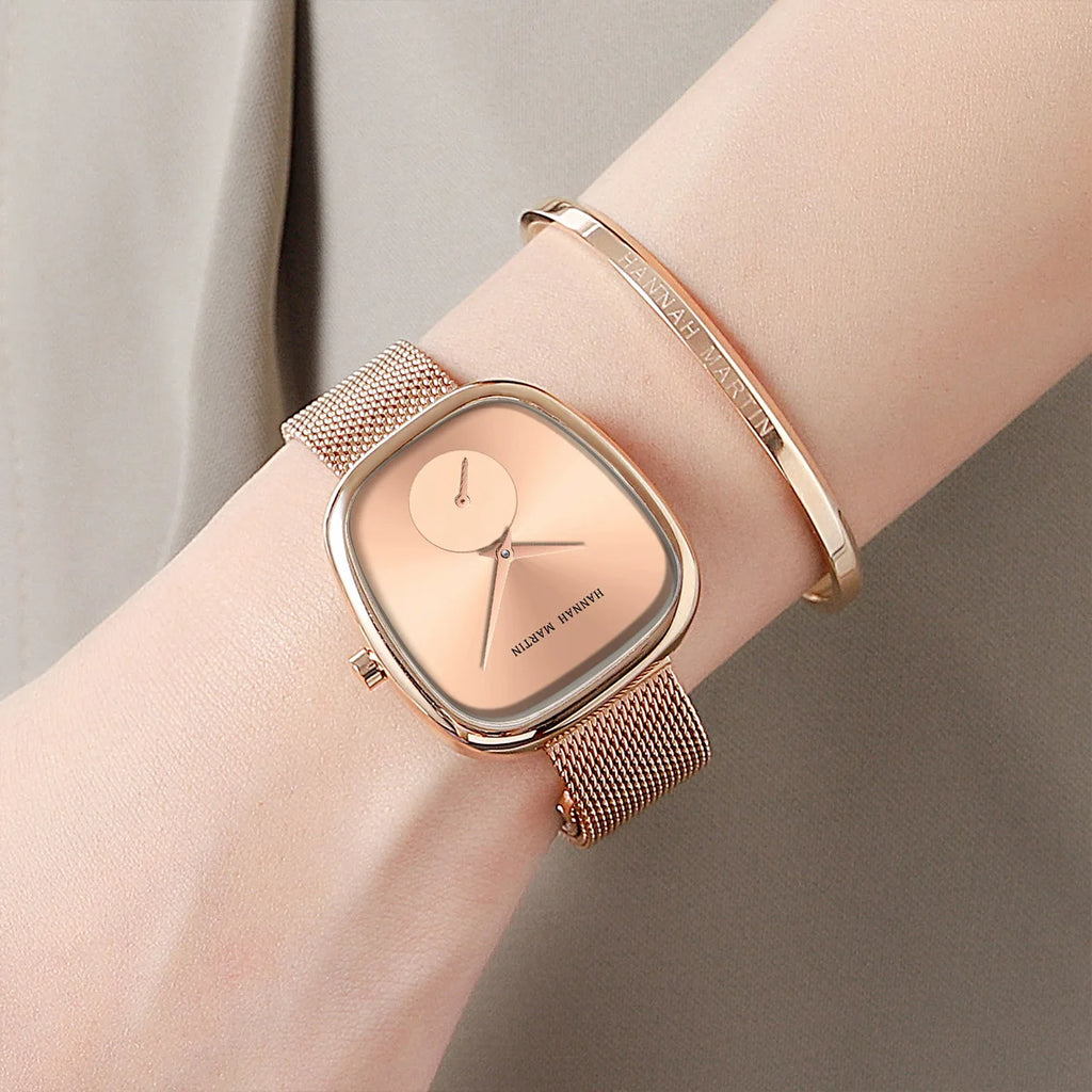 2025 New Women Quartz Wristwatch 34mm Wine Barrel Rose Gold Black Stopwatch Fashionable Minimalist Style Oval Watches for Women - Sun Studio