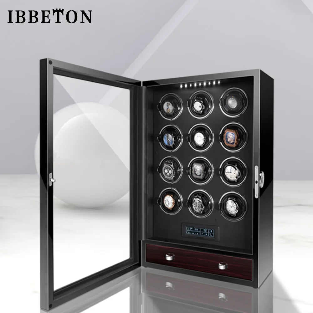 Luxury Automatic Watch Winder12 24 30 Slot Wood Mechanical Watch Box Fingerprint Unlock Quiet Mabuchi Motor Watches Storage Safe - Sun Studio