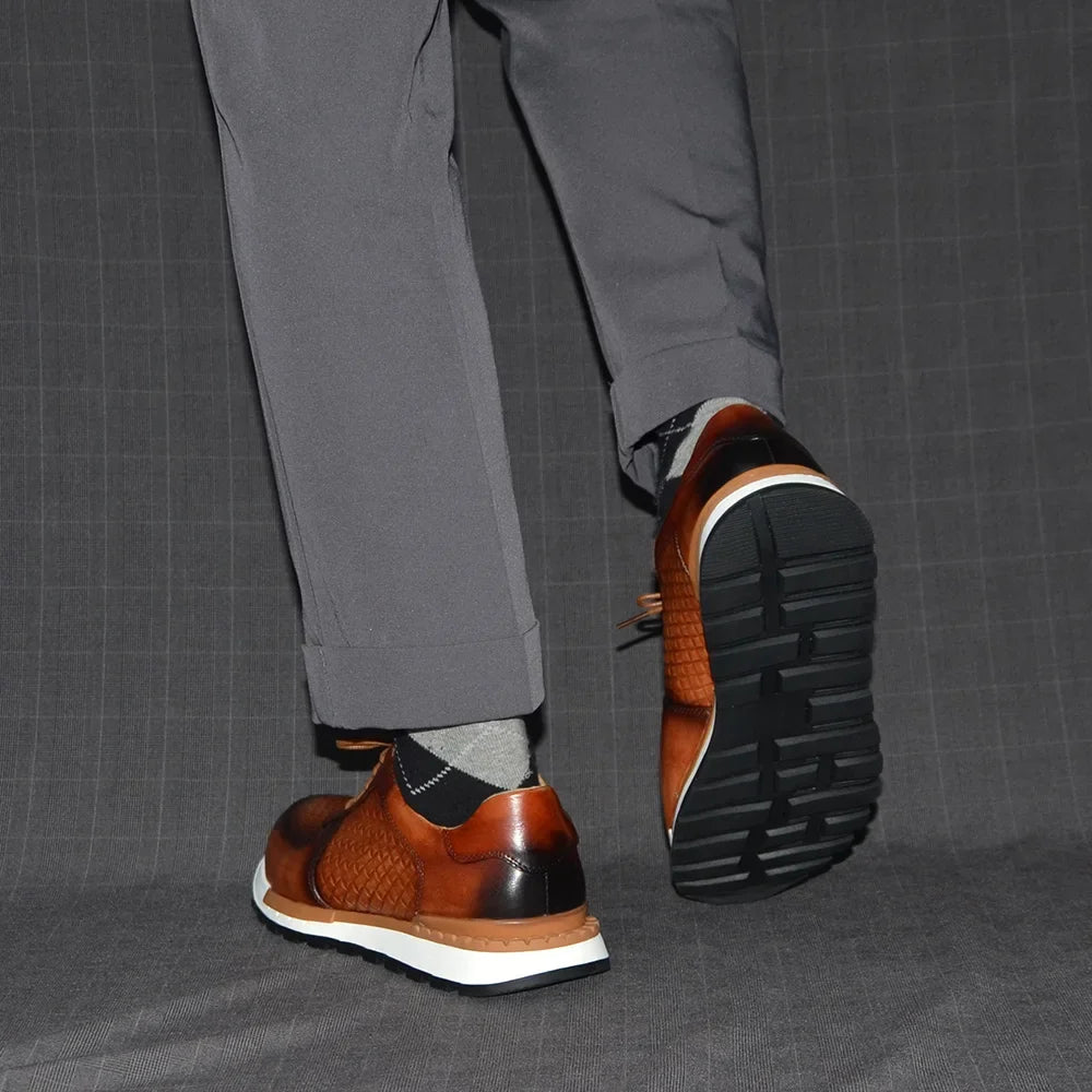 4 Colors Genuine Leather Man Luxury Sneakers Plaid Weave Pattern Lace-up Men Casual White Oxford Shoes Deals Spring Autumn 2024 - Sun Studio