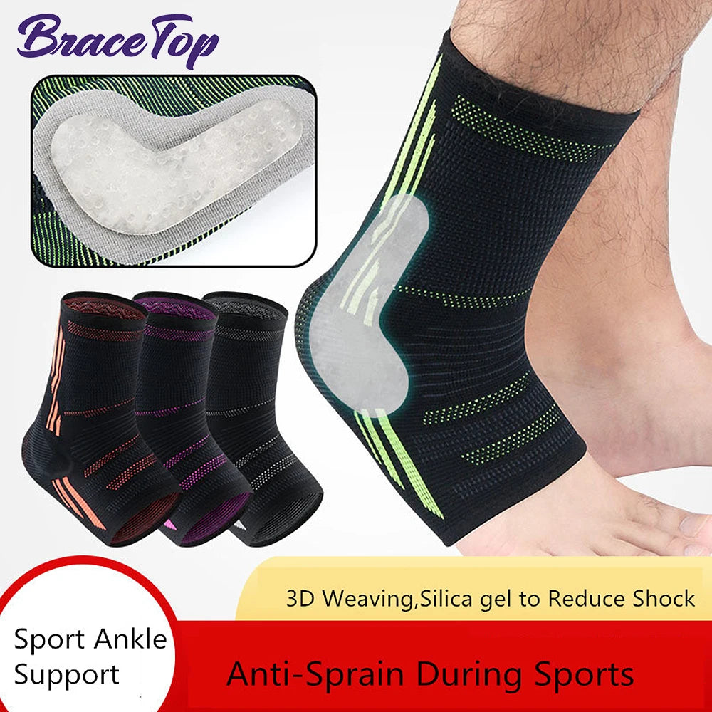 BraceTop 1 PC Compression Sports Ankle Brace with Silicone Padded Protect Heel Ankle Support Basketball Football Ankle Protector - Sun Studio