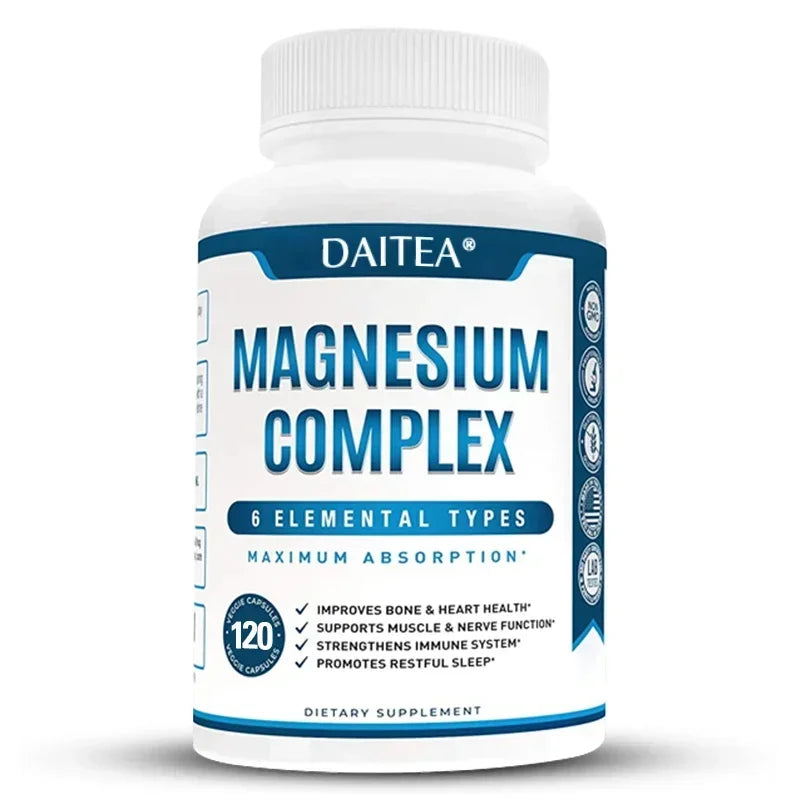 Magnesium Complex Supplement - for Supporting Muscles, Nerves, Heart and Bones, High Absorption Vegetarian Capsules - Sun Studio