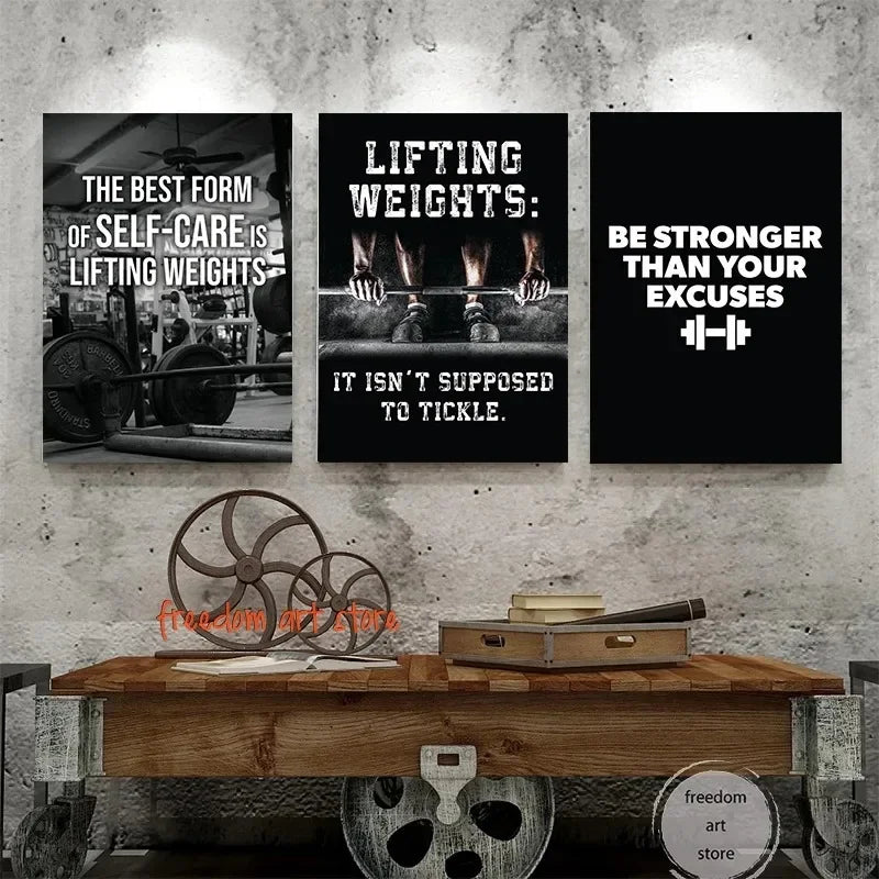 Gym Motivation Muscle Man Bodybuilding Fitness Strength Barbell Art Poster Canvas Painting  Wall Print Picture for Home Gym Deco - Sun Studio