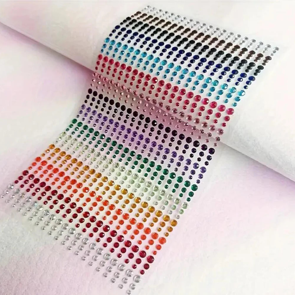 1sheet 900pcs Rainbow Face Glittle Gem Stickers Stick-On Facial Tattoo Eye Rhinestone Jewels 3/4/5mm Mix Wedding Party Make Up - Sun Studio