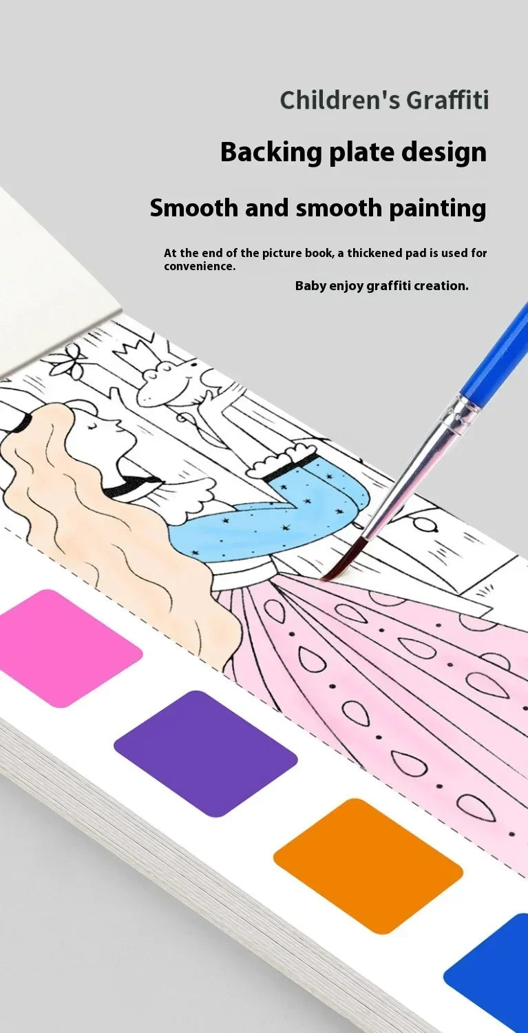 1PC Children's Watercolor Coloring Book Kids Adult Watercolour Coloring Paper With Water Paint Pens Girls Student Birthday Gift - Sun Studio