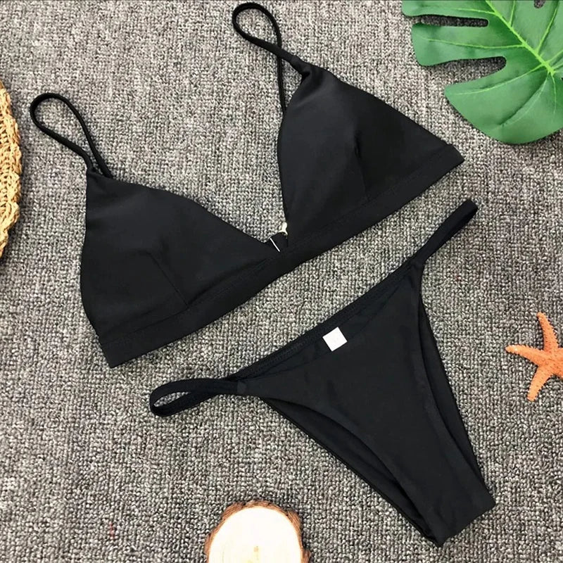 Fashion Solid Bikini Set Swimwear Women Split Triangle Micro Bikini  Brazilian Swimsuit 2026 New Beach Two Pieces Bathing Suit - Sun Studio