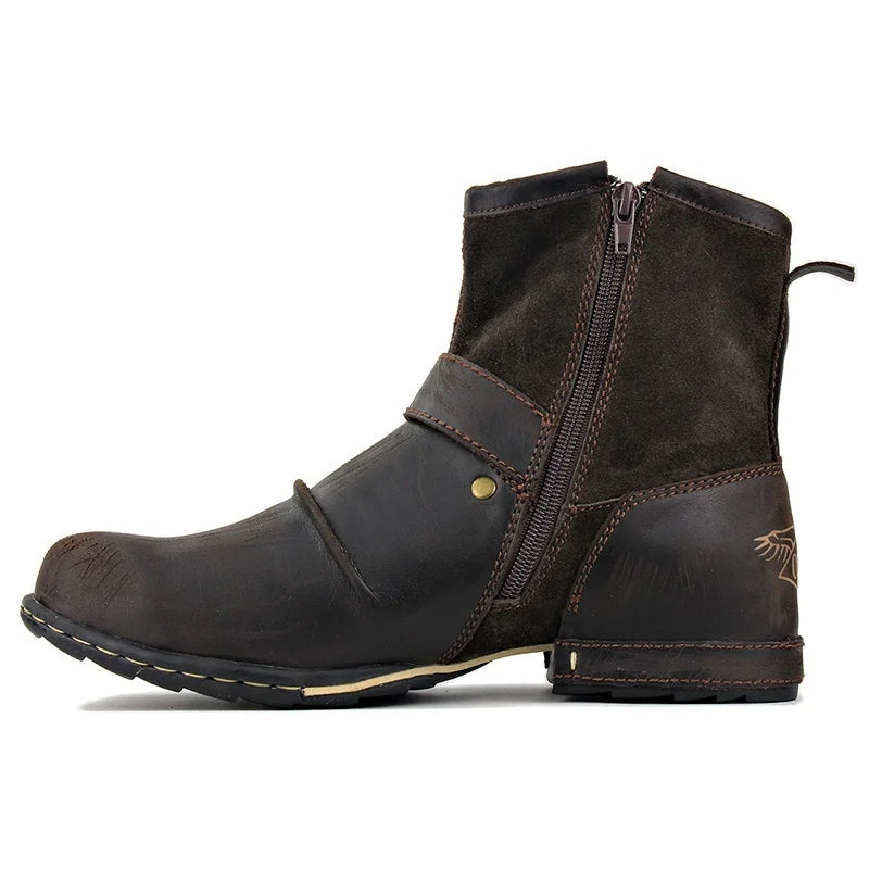 Men's Ankle Boots High Quality Cowboy Boots Men Metal Buckle Side Zipper Motorcycle Boots Gothic Boots Retro Western Boots - Sun Studio