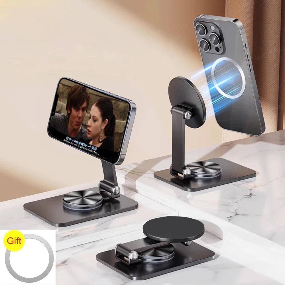 Folding Phone Holder Desktop Magnetic Phone Stand 360° Rotation Desktop Cell Phone Stand For iPhone 16 15 14 13 12 Pro Max Mount - Sun Studio