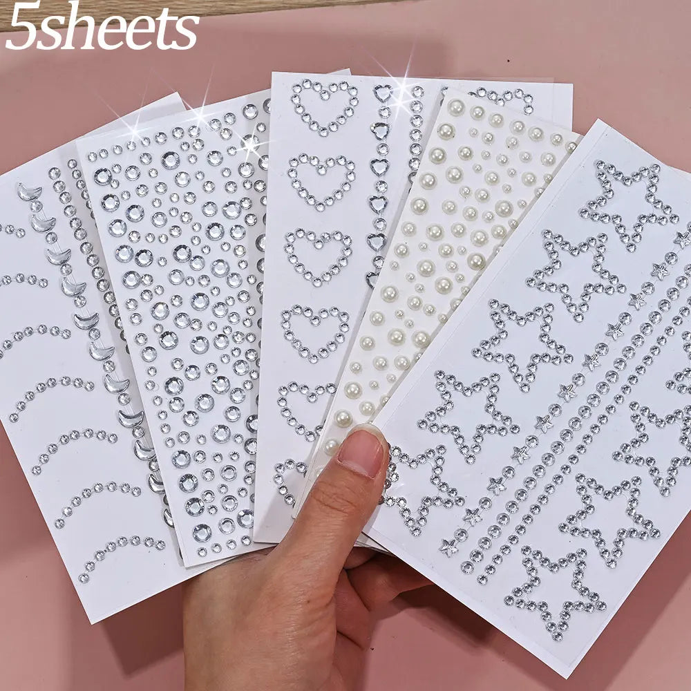 1sheet 900pcs Rainbow Face Glittle Gem Stickers Stick-On Facial Tattoo Eye Rhinestone Jewels 3/4/5mm Mix Wedding Party Make Up - Sun Studio