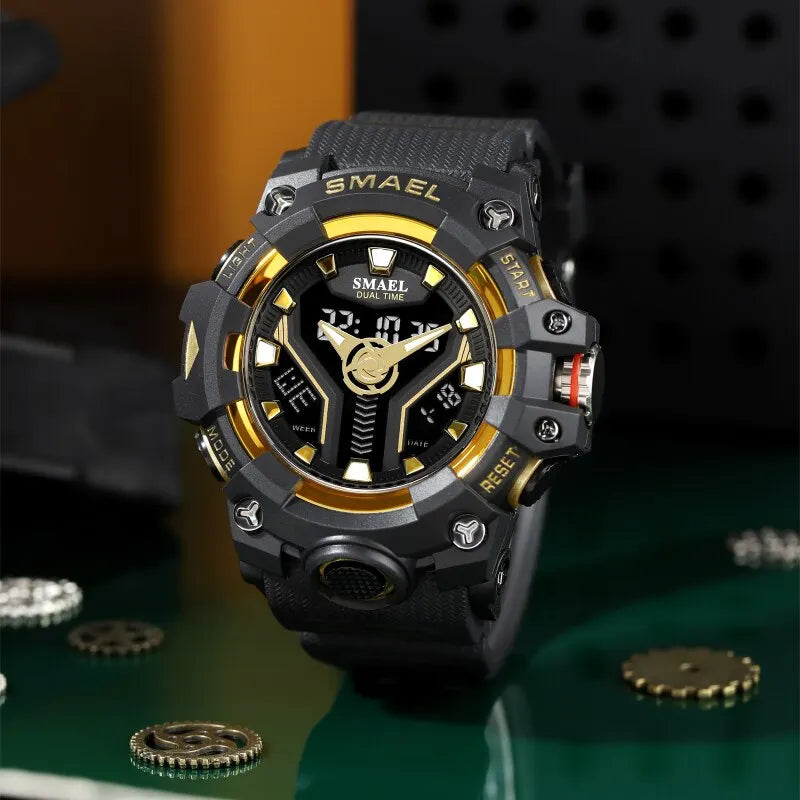 New SMAEL Sport Watch for Man Dual Time Watch for Men Shock Resistant Led Light Watch Military 8075 Quality Mens Sports Watches - Sun Studio