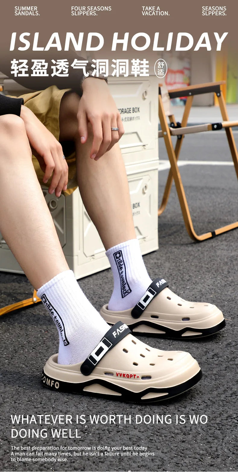 Summer new trend hole shoes outside wear cartoon fashion home home couples non-slip hole sandals beach Baotou slippers men's - Sun Studio
