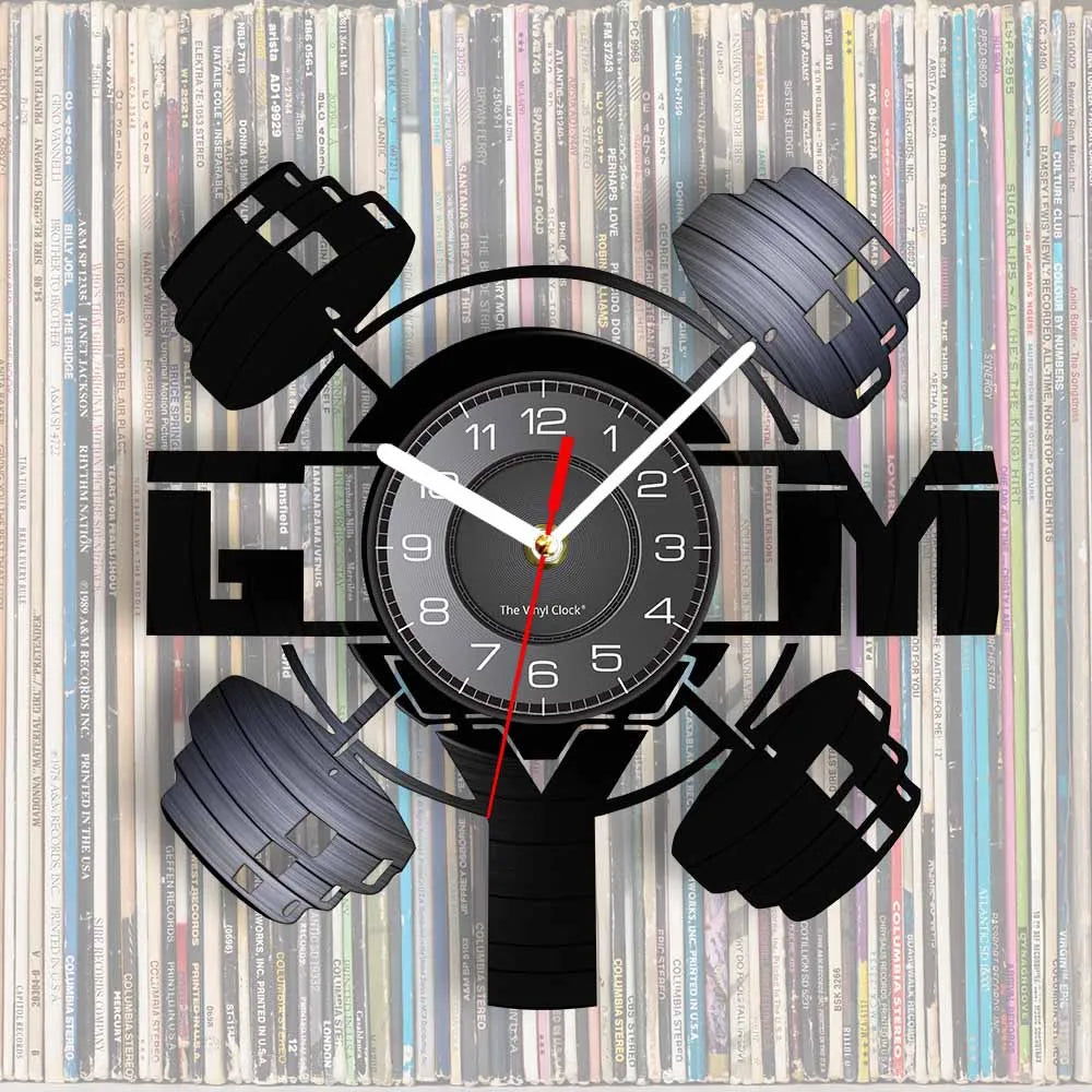 Fitness Equipment Theme Vinyl Record Fitness Wall Clock Home Decoration LED Backlight Modern Fitness Watch - Sun Studio