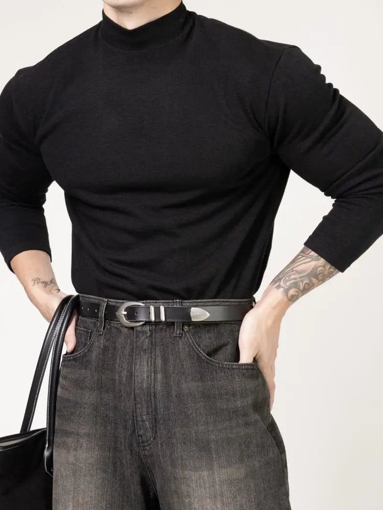 Fitness T-shirt Men's Clothes Spring Autumn Training Suit Threaded Turtleneck Slim Fit Sports Quick Dry Breathable Long Sleeves - Sun Studio