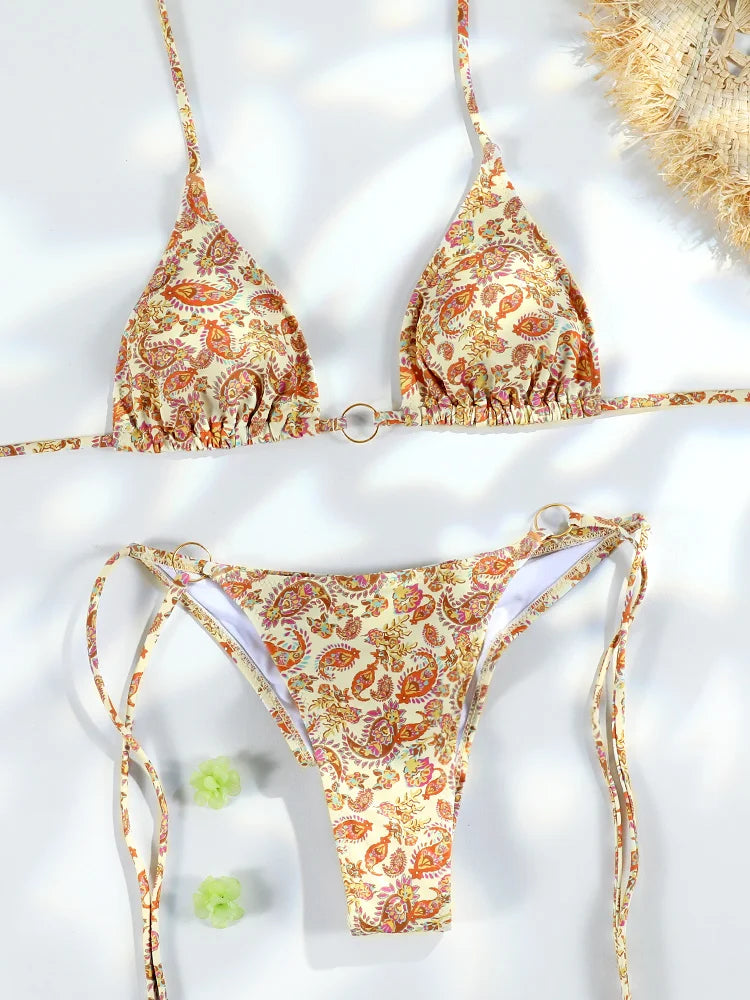 Sexy Triangle Chains Bikini Sets Micro Thongs Swimsuit Women Bathing Suit Biquini Bandage Beachwear Print Swimwear Thong Bikini - Sun Studio