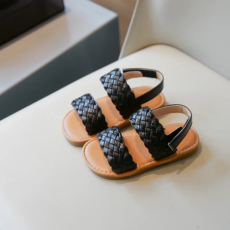 Summer Breathable Woven Grass Sandals for Girls Non-Slip Soft Sole Boho Style Toddler Sandals for Outdoor Beach Wedding Footwear - Sun Studio