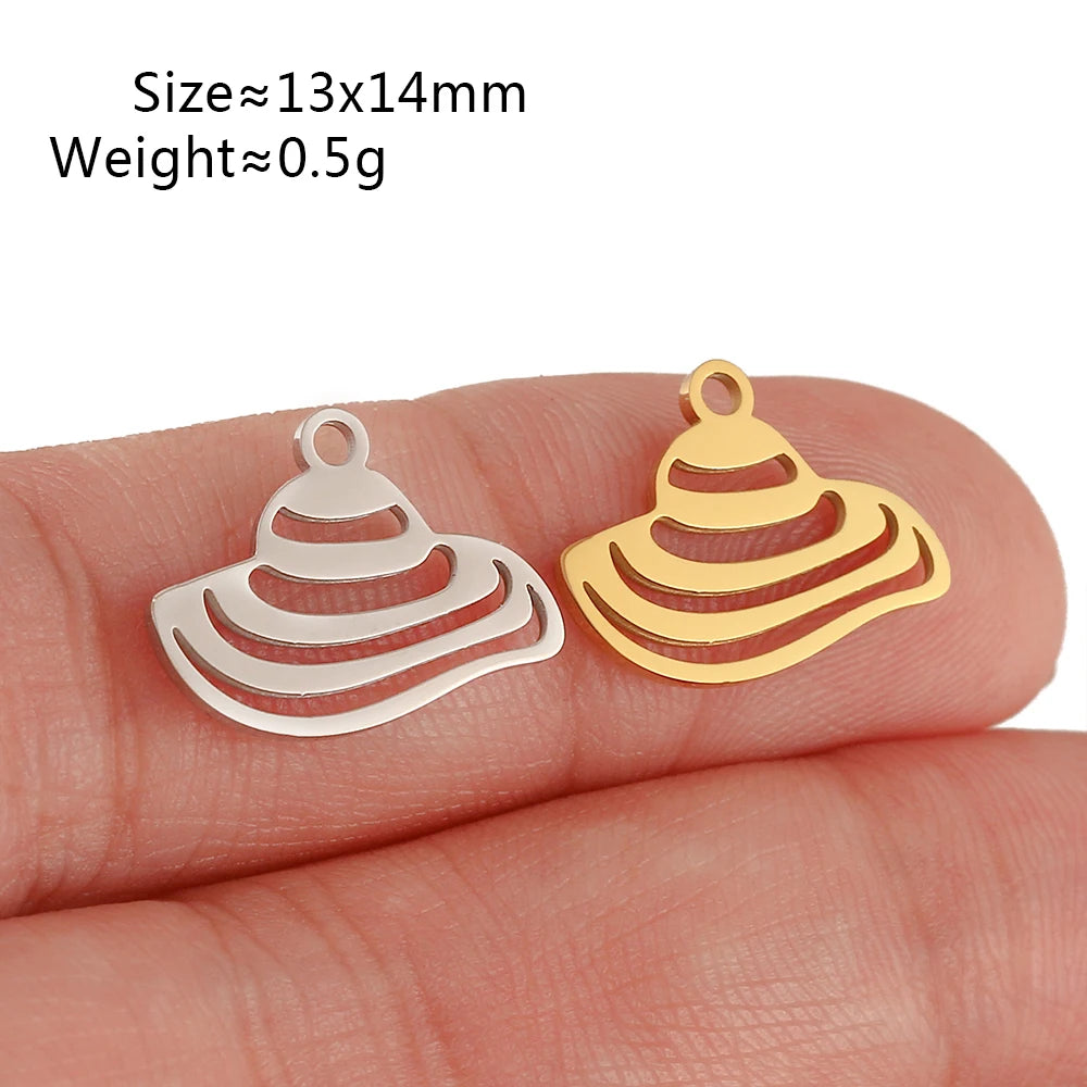 5Pcs Summer Hat/Lip Kiss/Swimsuit/Airplane Travel Charm  Stainless Steel Jewelry Making Craft DIY Bracelets Necklace Accessories - Sun Studio