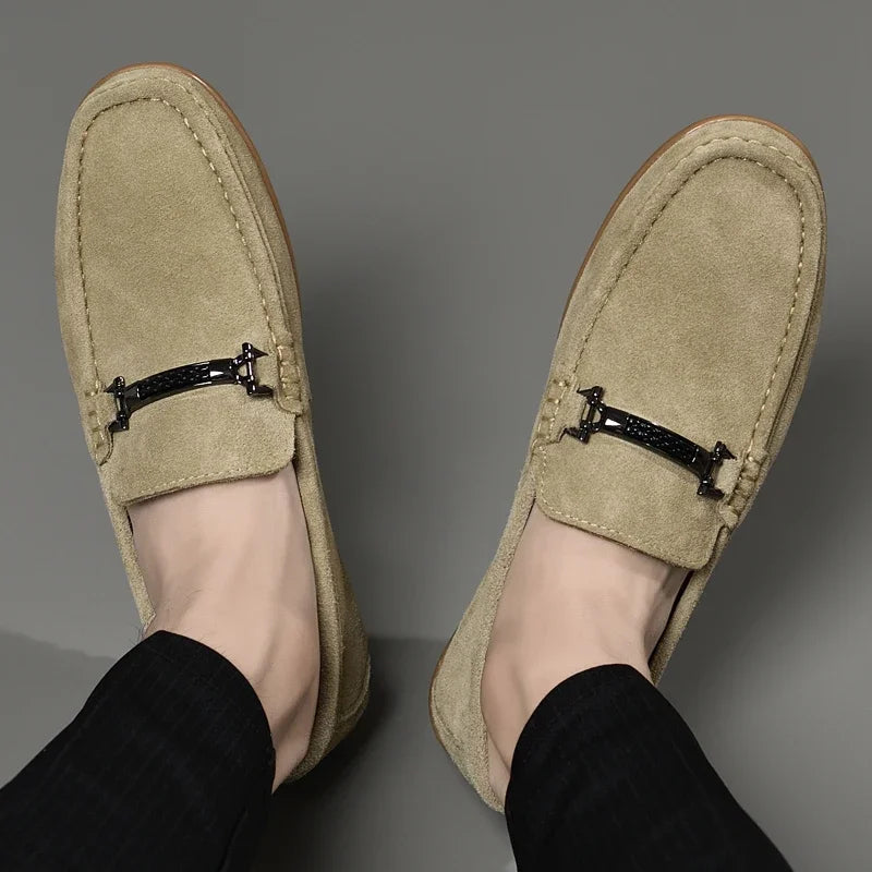 Fashion Brand Men's Spring Suede Casual Leather Shoes Bean Shoes New Outdoor Men's Comfortable Soft Soled Non Slip Driving Shoes - Sun Studio